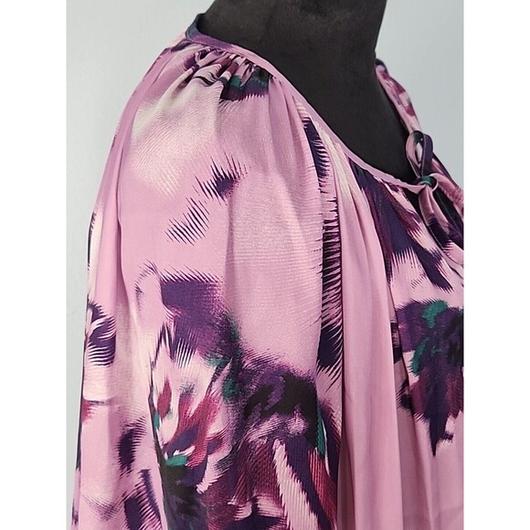 Jennifer Lopez JLO Blouse Large Purple Floral Boho Keyhole Neck Ties - Picture 7 of 15